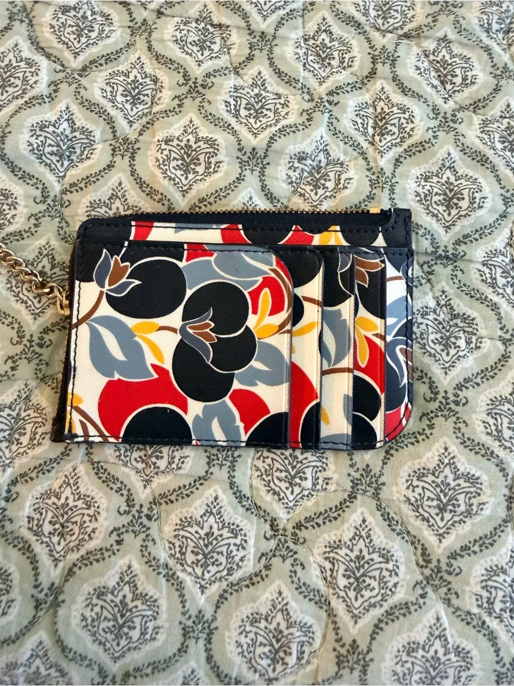 kate spade Floral Zip Cardholder with Key Ring - navy, Red & Cream floral